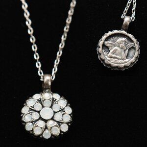 Mariana Guardian Angel Necklace Swarovski Crystals Double Sided Silver